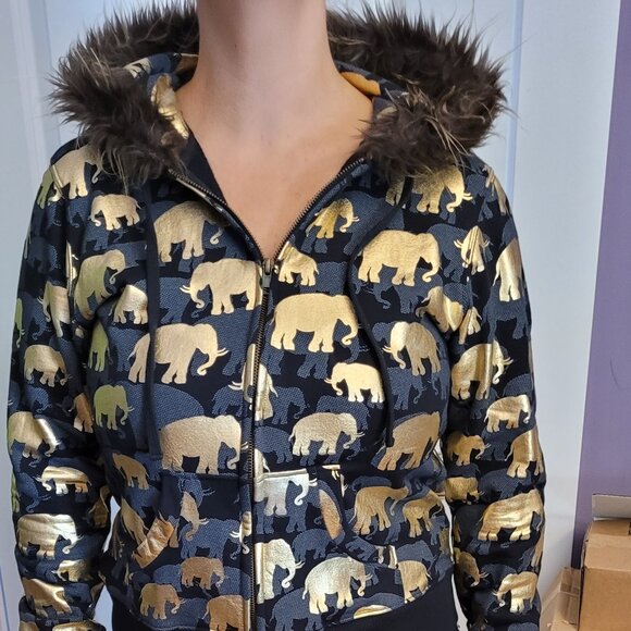 Black & Gold Elephant Jacket, EUC - Picture 2 of 5